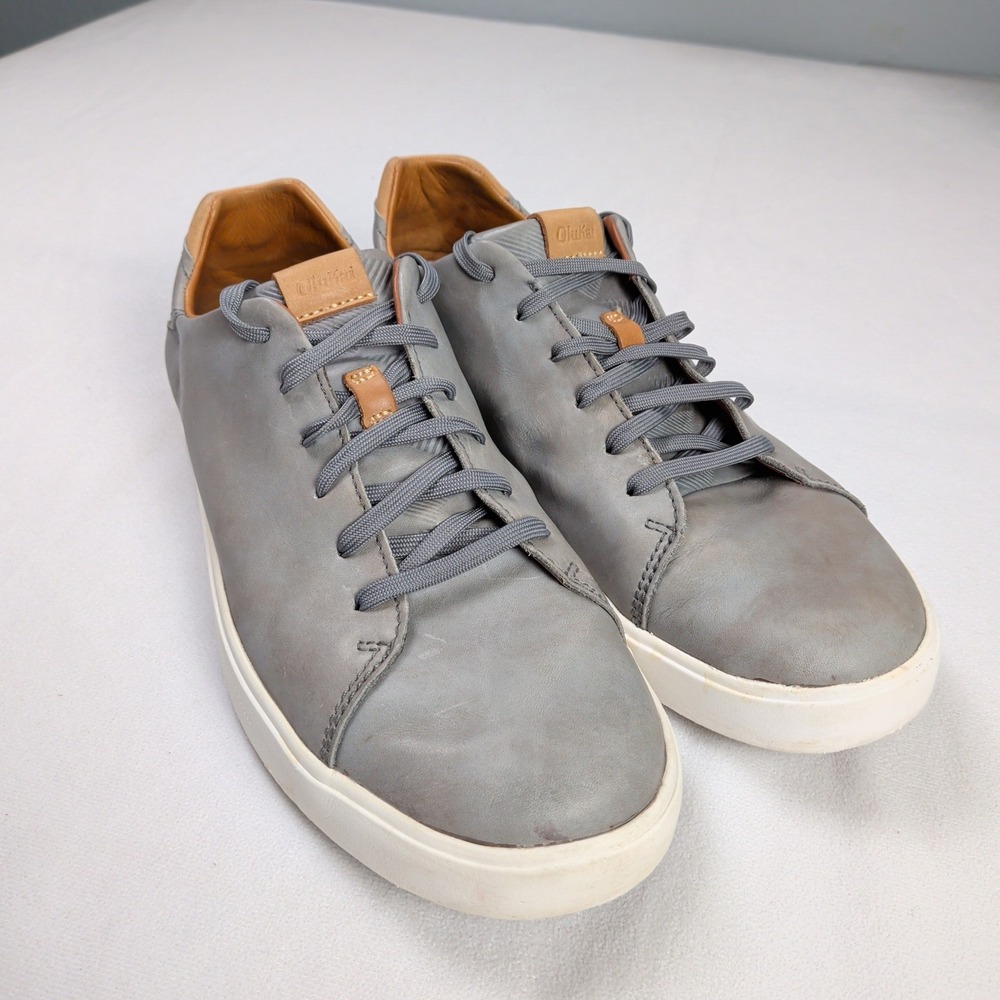 OluKai Laeahi Li Ili Shoes Mens 10 Gray Leather Sneakers 10455-2626 Low Top